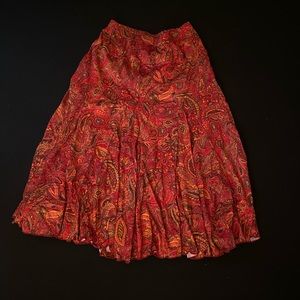 red floral flowy midi skirt